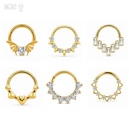 Pack of 5 – ASTM F136 Titanium Segment Ring – 18K Gold Plated Batwing, Bow & Geometric Crystals