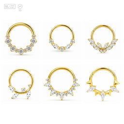 Pack of 5 – ASTM F136 Titanium Segment Ring – 18K Gold Plated Laurel, Wing & Mixed-Cut Crystals
