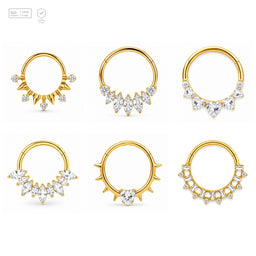 Pack of 5 – ASTM F136 Titanium Segment Ring – 18K Gold Plated Spike, Marquise & Art Deco Crystals
