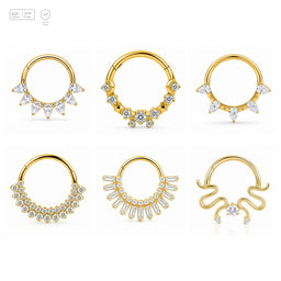 Pack of 5 – ASTM F136 Titanium Segment Ring – 18K Gold Plated Celestial, Sunray & Pavé Crystals