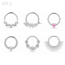 Pack of 5 – ASTM F136 Titanium Segment Ring – Natural Titanium Heart, Floral & Sunburst Crystals