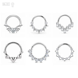 Pack of 5 – ASTM F136 Titanium Segment Ring – Natural Titanium Batwing, Bow & Geometric Crystals