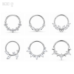 Pack of 5 – ASTM F136 Titanium Segment Ring – Natural Titanium Laurel, Wing & Mixed-Cut Crystals