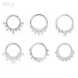 Pack of 5 – ASTM F136 Titanium Segment Ring – Natural Titanium Spike, Marquise & Art Deco Crystals