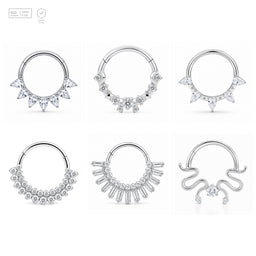 Pack of 5 – ASTM F136 Titanium Segment Ring – Natural Titanium Celestial, Sunray & Pavé Crystals