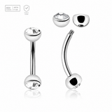 Pack of 5 Titanium eyebrow bananas, Thickness 1.2mm, with two 4mm half balls with a bezel set crystal