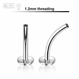 Pack of 5 internally threaded curved labret posts with 4mm base plate in high polished titanium, thickness 1.2mm