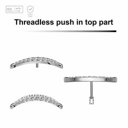 Pack of 5 Titanium G23 threadless push in labret top with crescent moon design with 12 prong set CZ stones