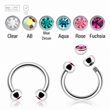 Pack of 5 Titanium circular barbells, Thickness 1.2mm, with two 3mm half balls with a bezel set crystal