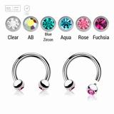 Pack of 5 high polished titanium internally threaded circular barbells, Thickness 1.2mm, with two 3mm bezel set crystal balls
