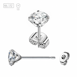 Pack of 5 Titanium G23 Ear studs with prong set cubic zirconia and butterflies with titanium engraving