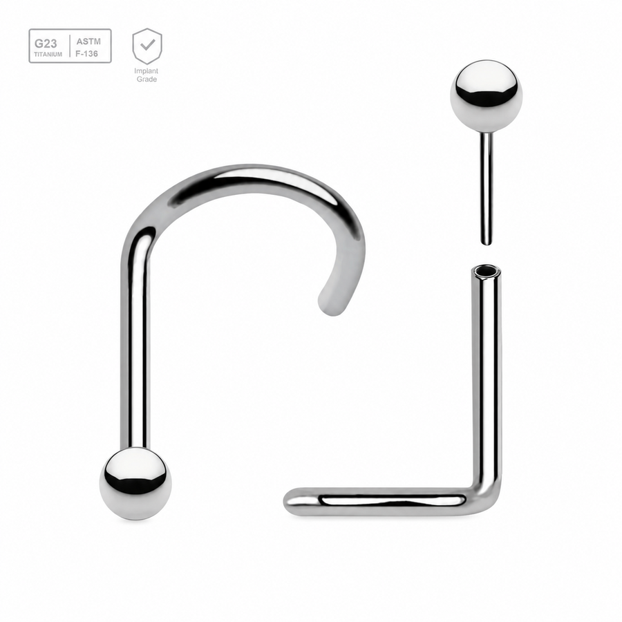 Pack of 5 high polished titanium threadless nose screws in 0.8mm thickness with ball tops