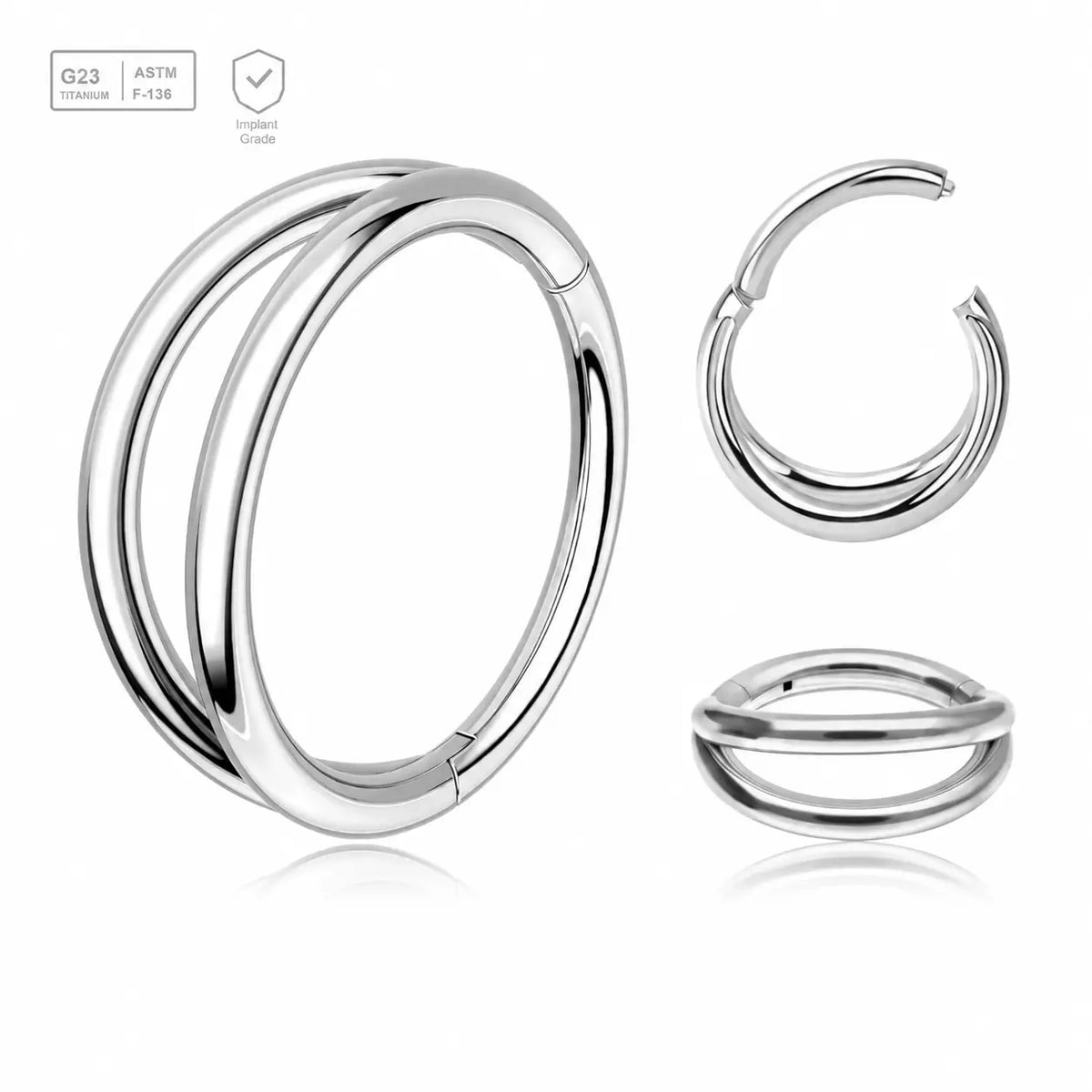 Pack of 5 Titanium hinged segment rings with a double hoop design, Thickness 1.2mm