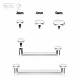 Pack of 5 high polished titanium internally threaded flat surface barbells with a 90 degree angle and 2mm height, thickness 1.6mm and flat disk