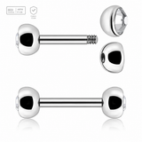 Pack of 5 Titanium helix or eyebrow barbells, Thickness 1.2mm, with two 4mm half balls with a bezel set crystal