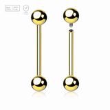Pack of 5 Gold PVD plated titanium internally threaded tongue barbells, Thickness 1.6mm, Ball size 5mm