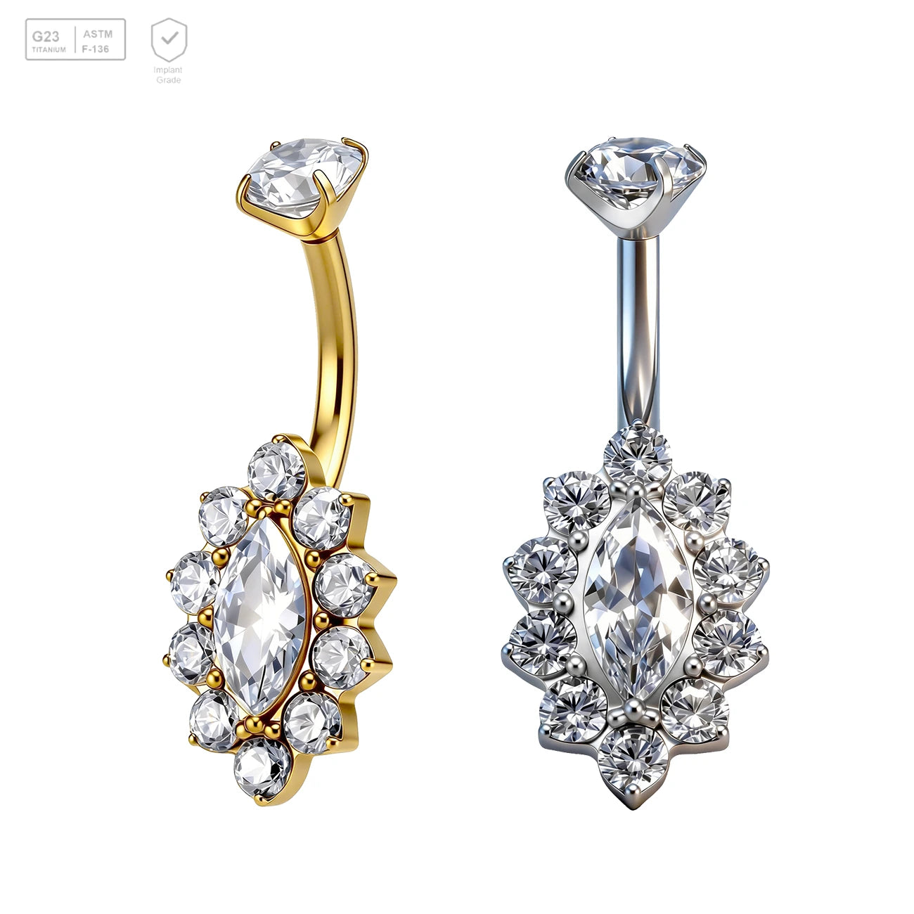 Pack of 5 G23 ASTM F136 Titanium Curved Barbell Banana | Zircon Vintage Body Piercing Navel Ring 8mm Model Belly Button