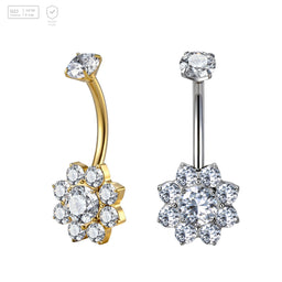 Pack of 5 G23 ASTM F136 Titanium Curved Barbell Banana | Flower Zircon Navel Ring Belly Button Piercing Wedding