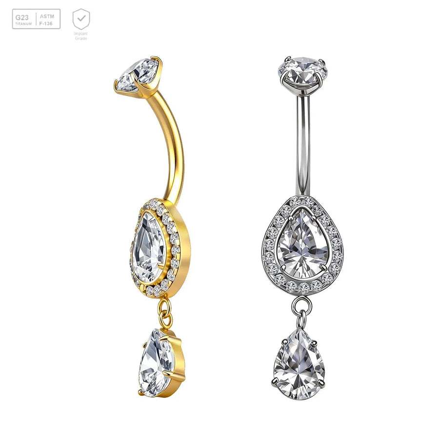 Double Teardrop Dangle Titanium Belly Bar