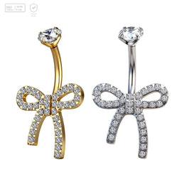 Pack of 5 G23 ASTM F136 Titanium Curved Barbell Banana | Vintage Gold Plated Bowknot Belly Button Ring Navel Body Piercing Zircon for
