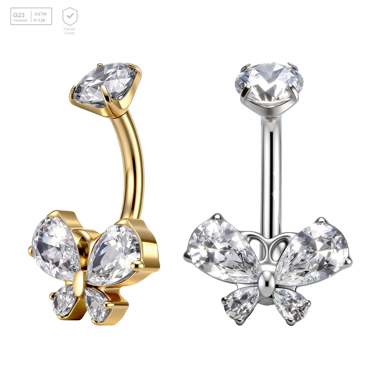 Pack of 5 G23 ASTM F136 Titanium Curved Barbell Banana | Summer Belly Button Ring Navel Gold Plated with Zircon