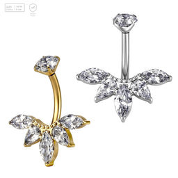 Pack of 5 G23 ASTM F136 Titanium Curved Barbell Banana | Zircon Gold Plated Navel Ring Belly Button Ring