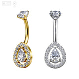 Pack of 5 G23 ASTM F136 Titanium Curved Barbell Banana | Belly Button Ring Vintage Style Gold Plated Zircon Water Drop Navel Ring