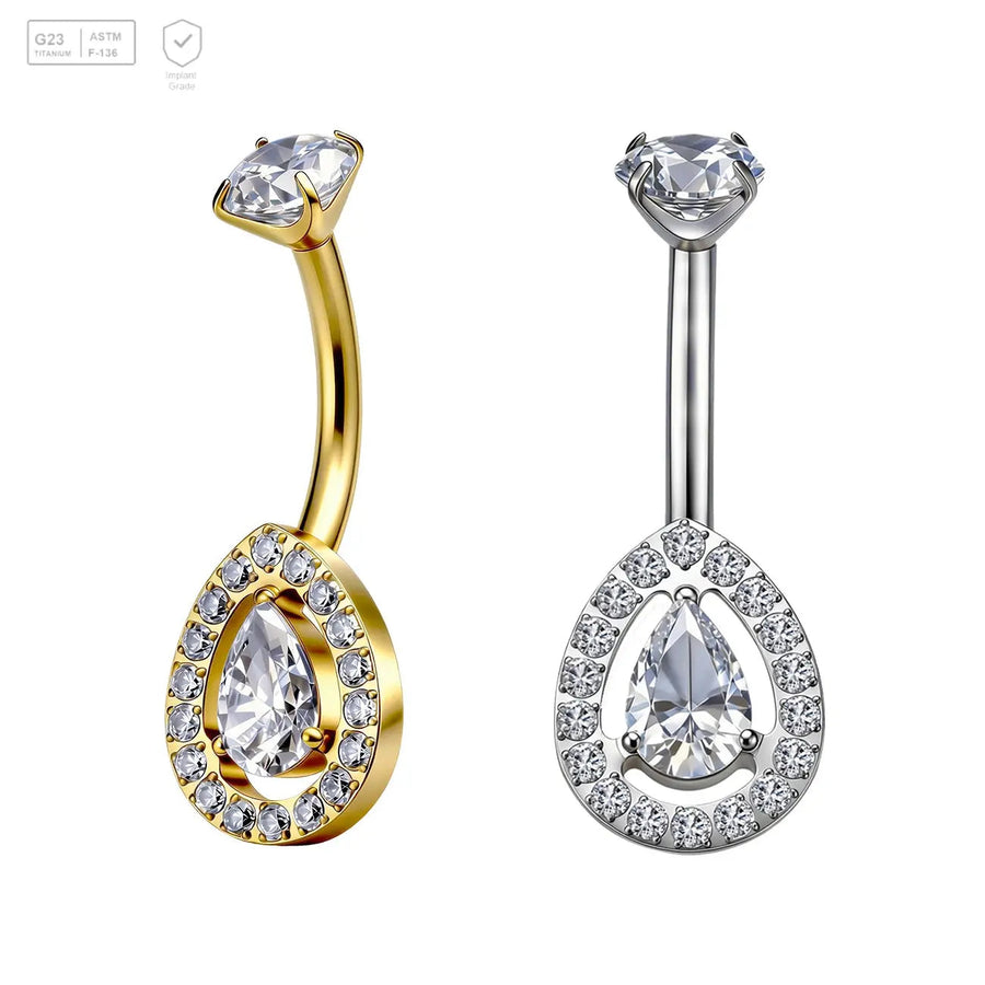 Teardrop Gem Halo Titanium Belly Bar