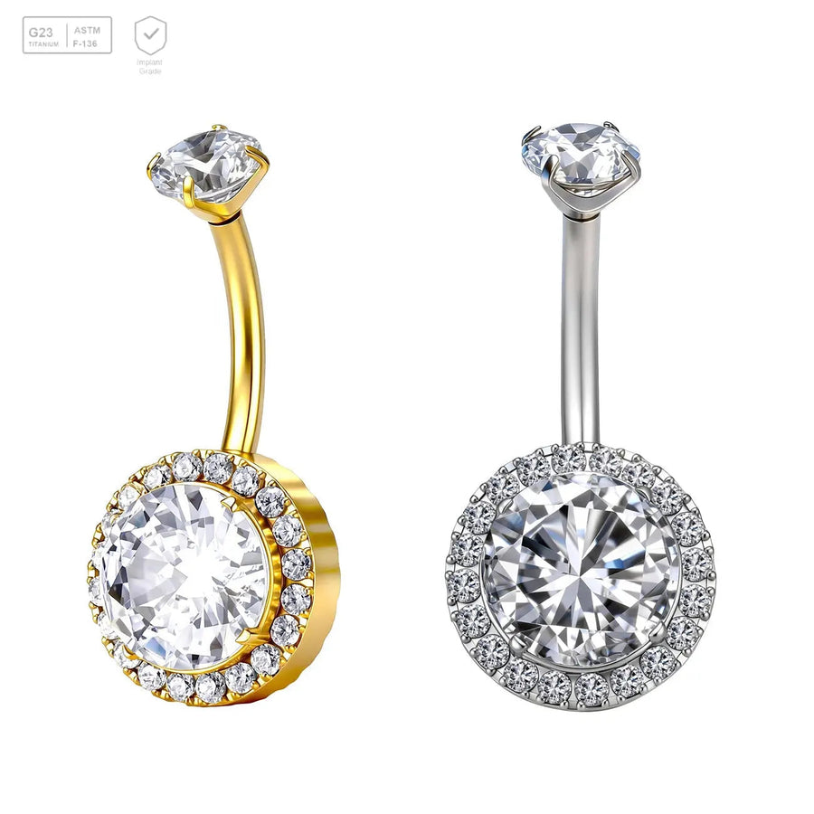 Round Gem Halo Titanium Belly Bar