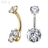 Pack of 5 G23 ASTM F136 Titanium Curved Barbell Banana | 14G Prong Set CZ Inlay Eyebrow Belly Button Ring Earrings Lip Piercing