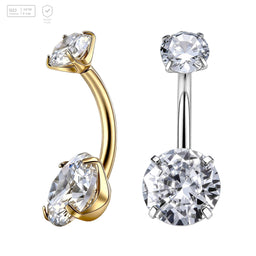 Pack of 5 G23 ASTM F136 Titanium Curved Barbell Banana | 14G Prong Set CZ Inlay Eyebrow Belly Button Ring Earrings Lip Piercing