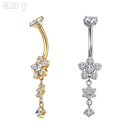 Pack of 5 G23 ASTM F136 Titanium Curved Barbell Banana | Belly Button Rings Cubic Zirconia Dangle Floating Navel Rings Helix Stud