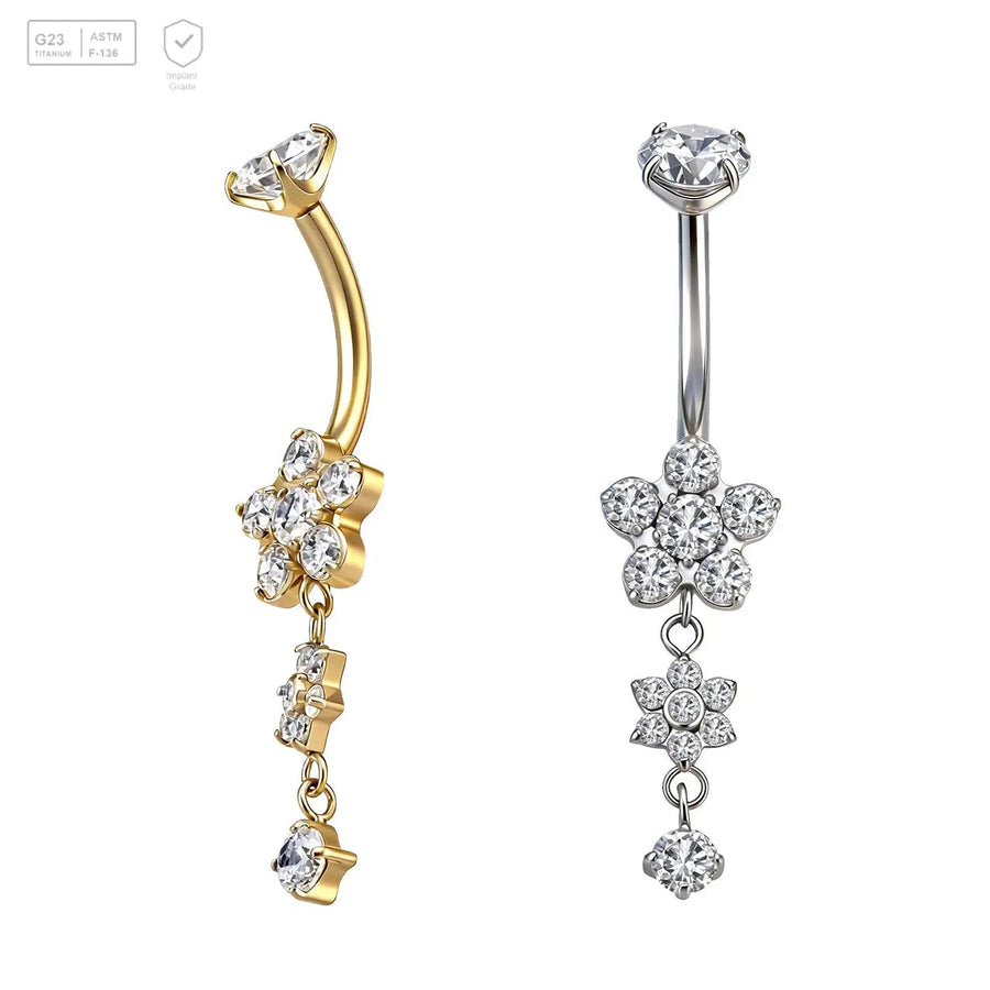 Flower Chain Dangle Titanium Belly Bar