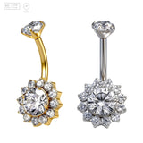 Pack of 5 G23 ASTM F136 Titanium Curved Barbell Banana | Flower Shaped Belly Button Ring with Zircon Gold Plated