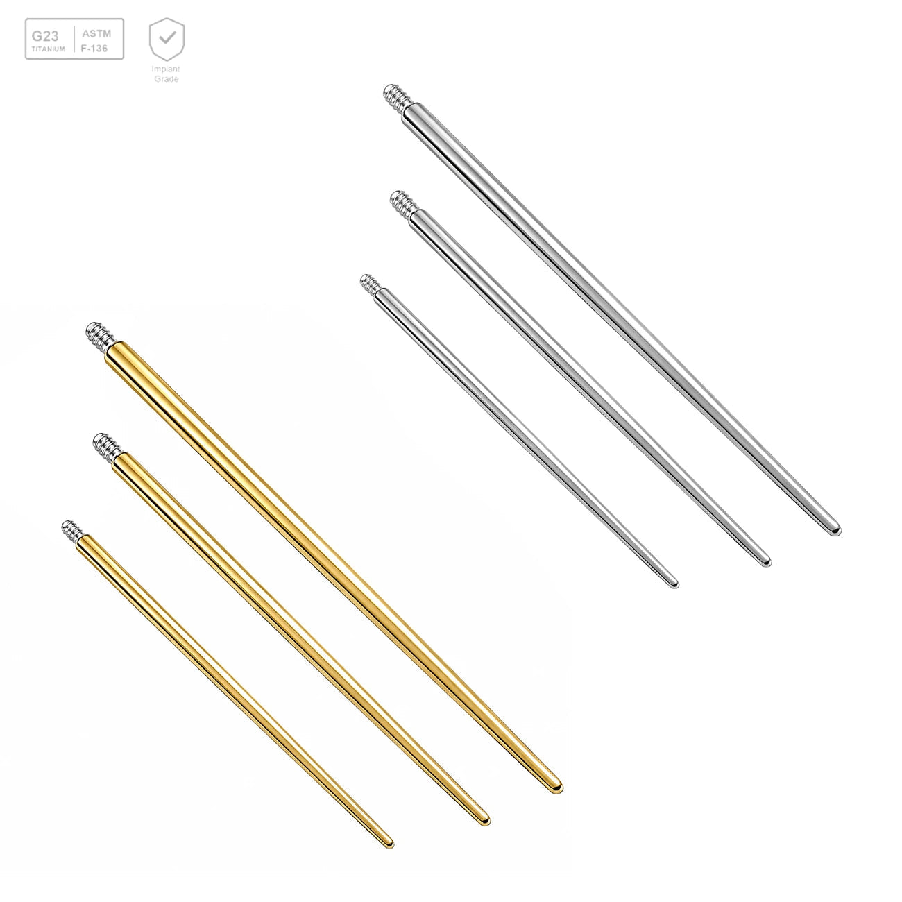 Pack of 5 G23 ASTM F136 Titanium Body Jewelry Part | 24K Gold Plated Piercing Insertion Pin Jewelry Tool for Installation