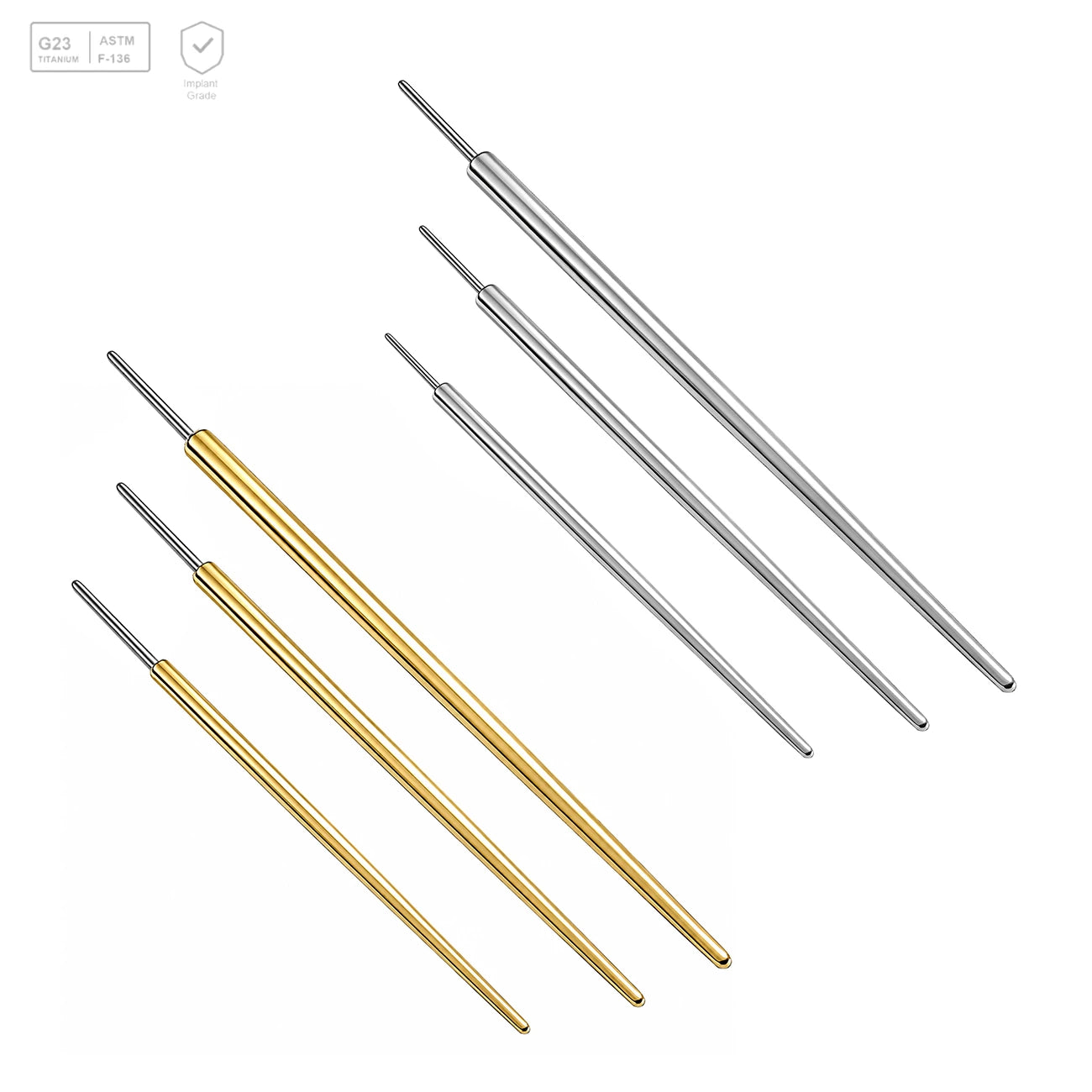 Pack of 5 G23 ASTM F136 Titanium Body Jewelry Part | Body Piercing Accessories 16G Gold Plated Piercing Taper End Insertion Pin for Nose