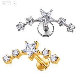 Pack of 5 G23 ASTM F136 Titanium Labret Stud | Threadless Push-In & Internally Threaded | Graduated Zircon Stud Earrings
