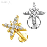 Pack of 5 G23 ASTM F136 Titanium Labret Stud | Threadless Push-In & Internally Threaded | Vintage Zircon Star Shaped Ear
