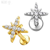 Pack of 5 G23 ASTM F136 Titanium Labret Stud | Threadless Push-In & Internally Threaded | Vintage Zircon Star Shaped Ear