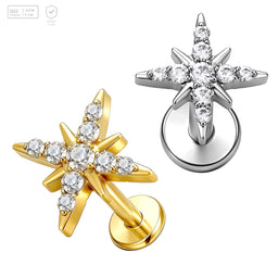 Pack of 5 G23 ASTM F136 Titanium Labret Stud | Threadless Push-In & Internally Threaded | Vintage Zircon Star Shaped Ear