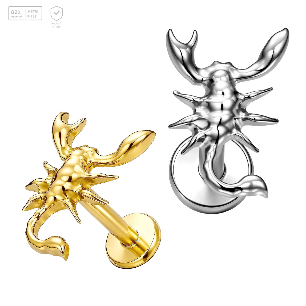 Pack of 5 G23 ASTM F136 Titanium Labret Stud | Threadless Push-In & Internally Threaded | Piercing Classic Flatback Zodiac