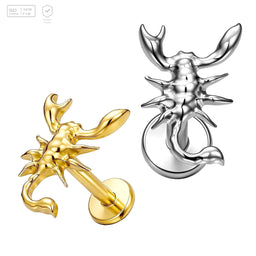 Pack of 5 G23 ASTM F136 Titanium Labret Stud | Threadless Push-In & Internally Threaded | Piercing Classic Flatback Zodiac