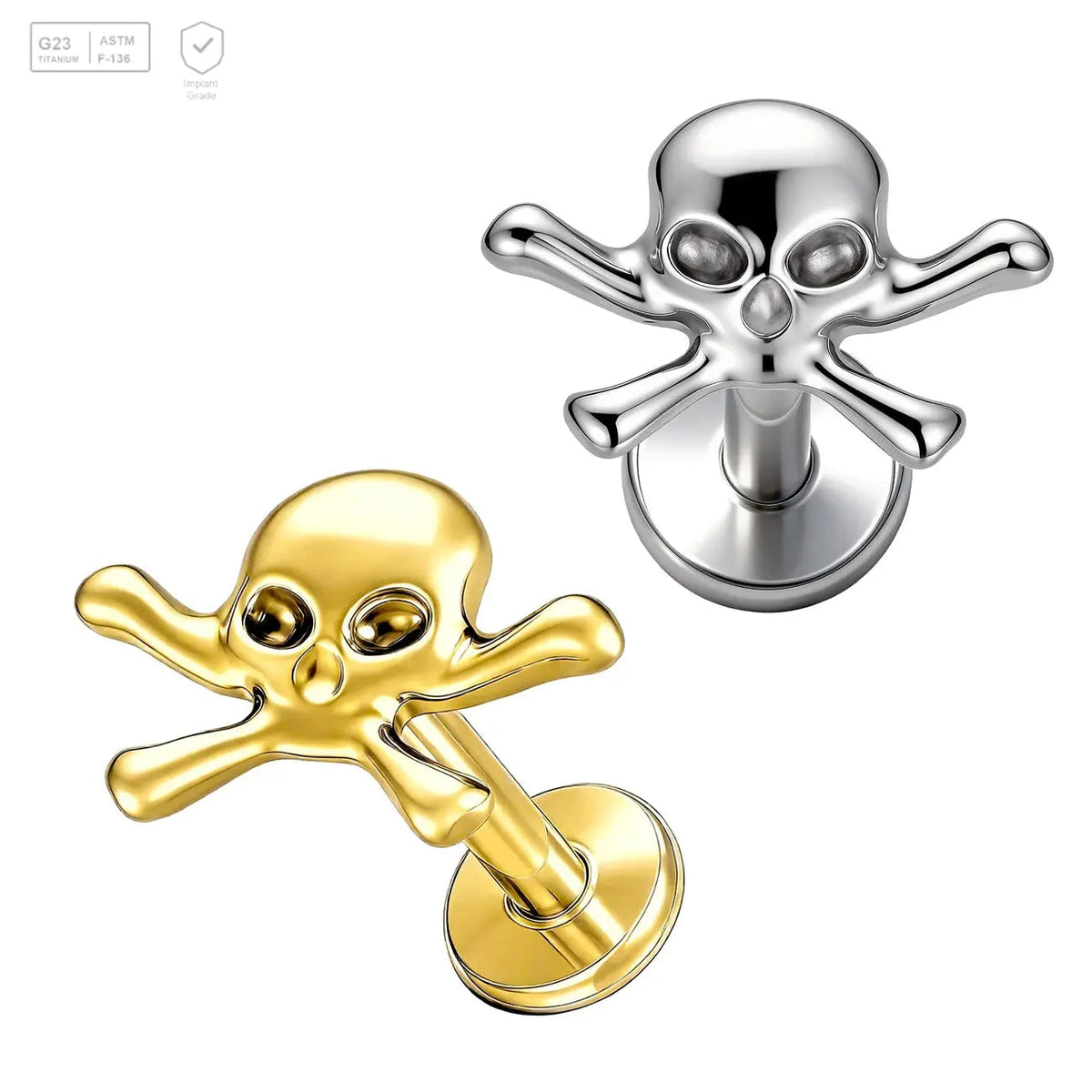 Skull and Crossbones Titanium Labret Stud