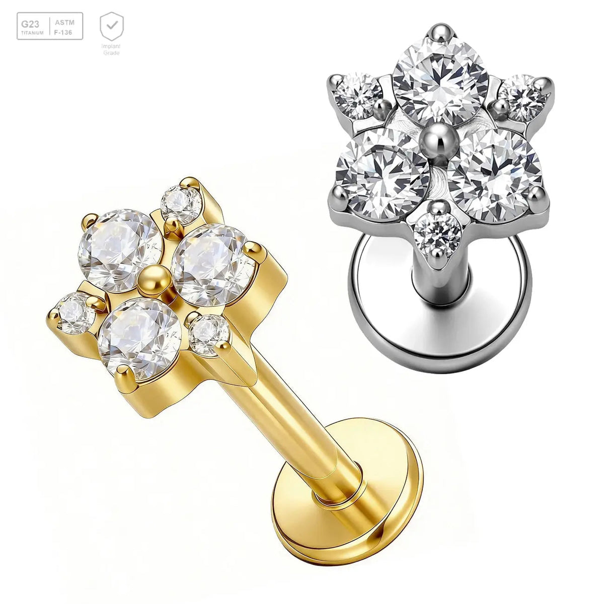 Layered Flower Gem Cluster Titanium Labret Stud