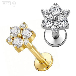 Layered Flower Gem Cluster Titanium Labret Stud