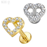 Pack of 5 G23 ASTM F136 Titanium Labret Stud | Threadless Push-In & Internally Threaded | Heart Shaped Ear Studs with