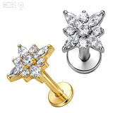 Pack of 5 G23 ASTM F136 Titanium Labret Stud | Threadless Push-In & Internally Threaded | Zircon Earring Body Marquise Cut