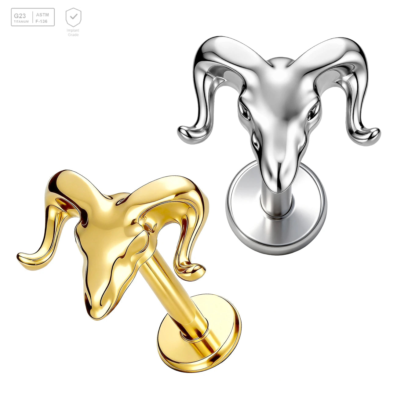 Pack of 5 G23 ASTM F136 Titanium Labret Stud | Threadless Push-In & Internally Threaded | Helix Stud Wedding Gold Silver
