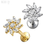Spiral Marquise Gem Flower Titanium Labret Stud