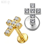 Pack of 5 G23 ASTM F136 Titanium Labret Stud | Threadless Push-In & Internally Threaded | Cross Ear Studs with Zircon Ear